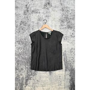 Joie Black Genuine Leather Pocket Shirt Top